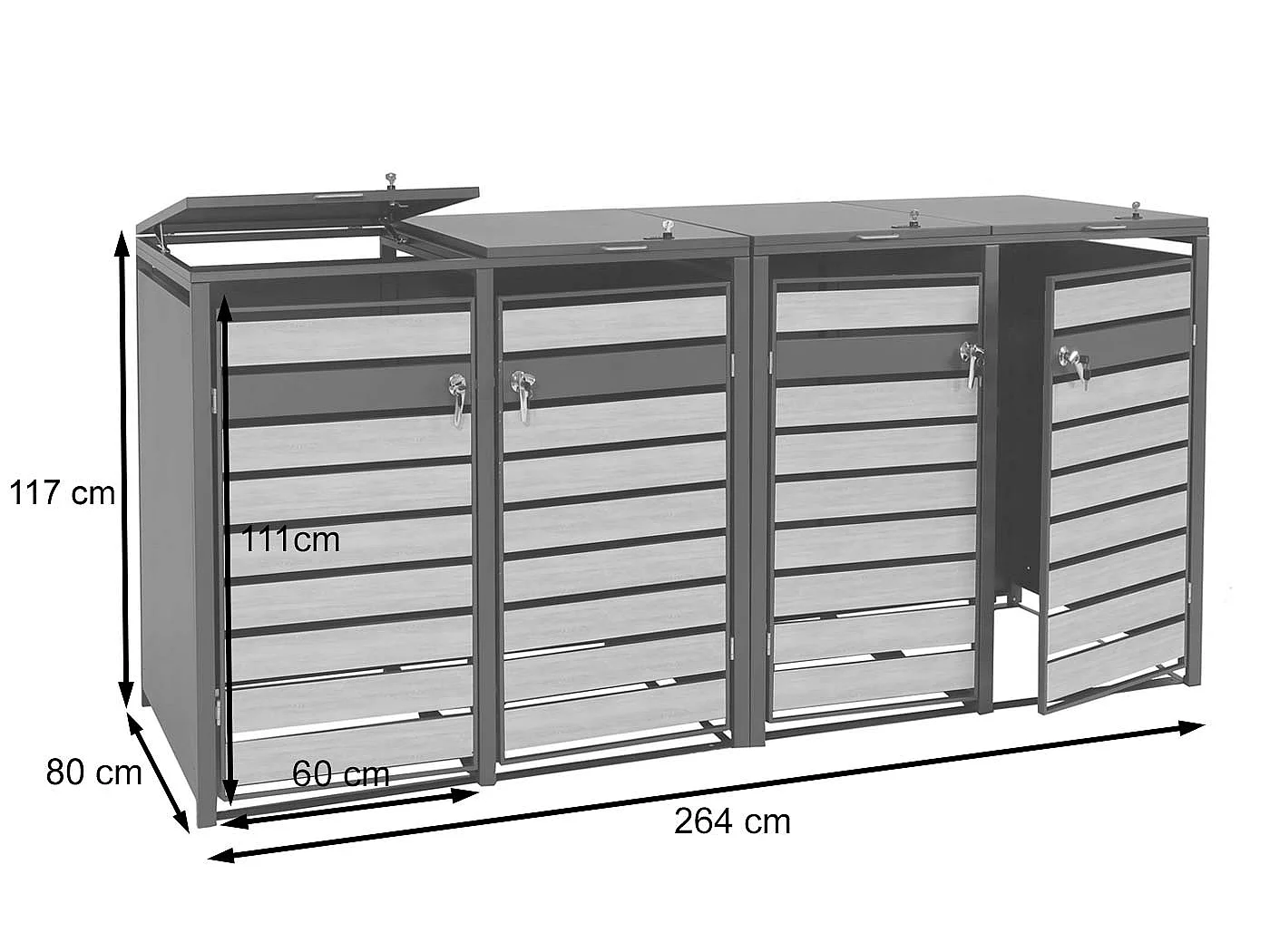 Set 4x copribidoni box spazzatura rifiuti MCW-J81 80x264x117cm ~ acciaio antracite gold