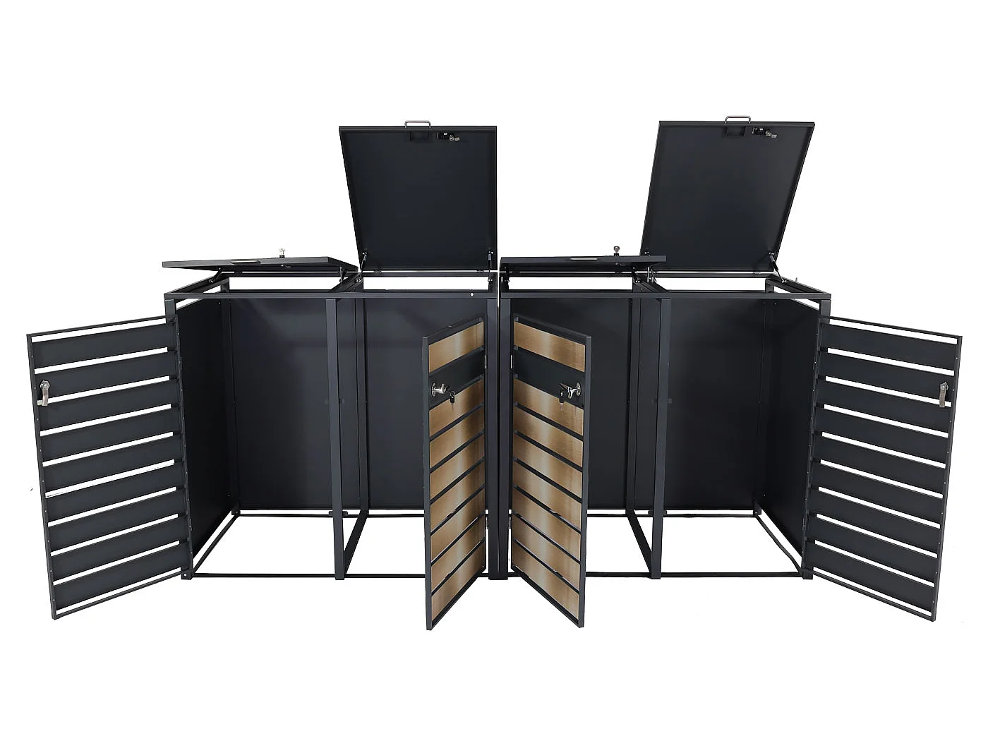 Set 4x copribidoni box spazzatura rifiuti MCW-J81 80x264x117cm ~ acciaio antracite gold