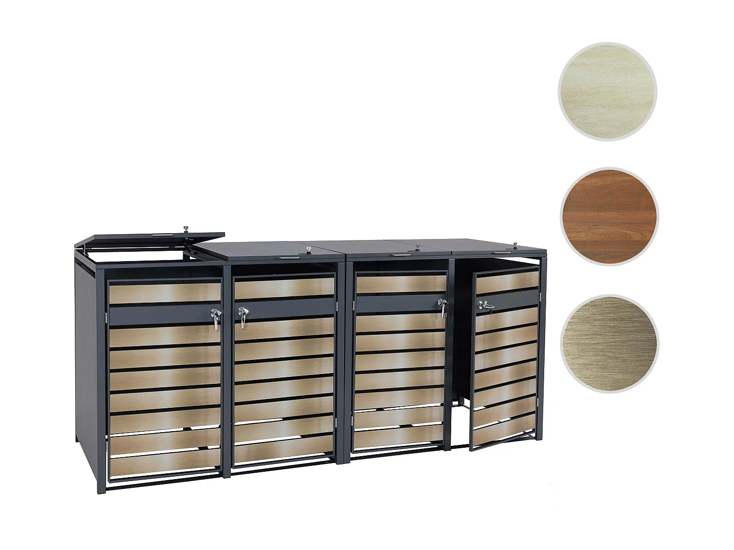 Set 4x copribidoni box spazzatura rifiuti MCW-J81 80x264x117cm ~ acciaio antracite gold
