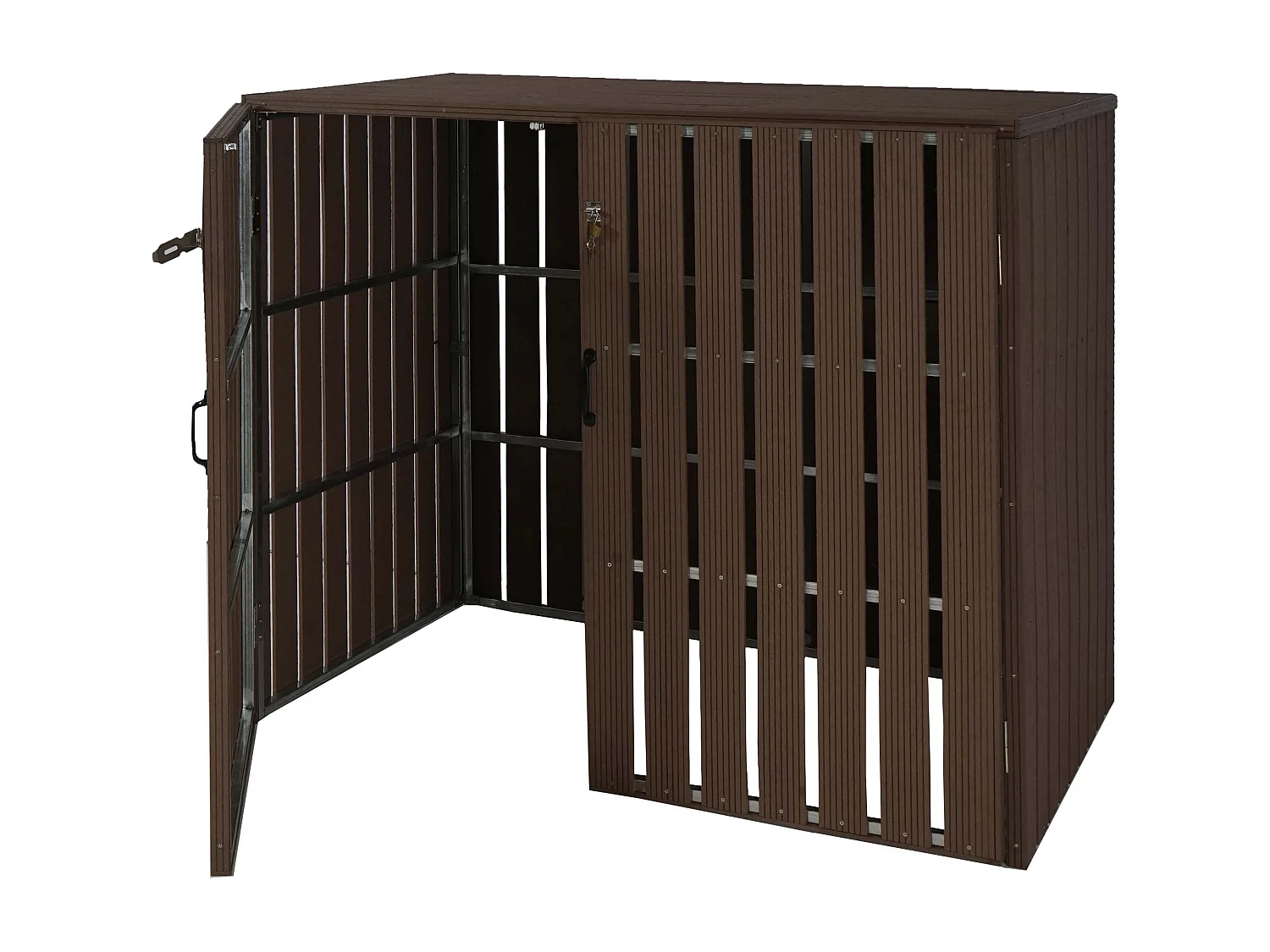 2x copribidoni box spazzatura rifiuti MCW-J28 XL 100x140x115cm acciaio WPC ~ marrone