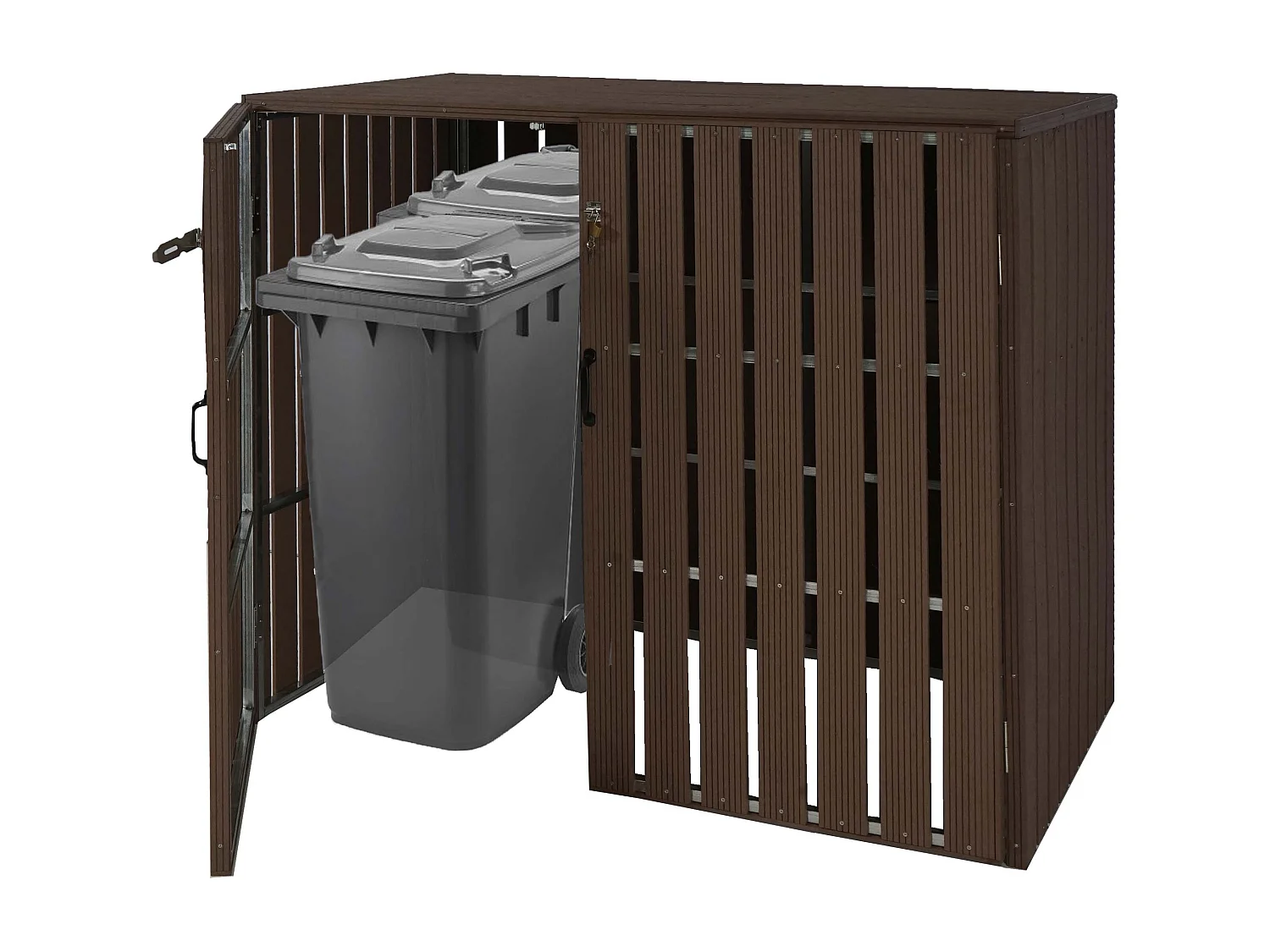 2x copribidoni box spazzatura rifiuti MCW-J28 XL 100x140x115cm acciaio WPC ~ marrone