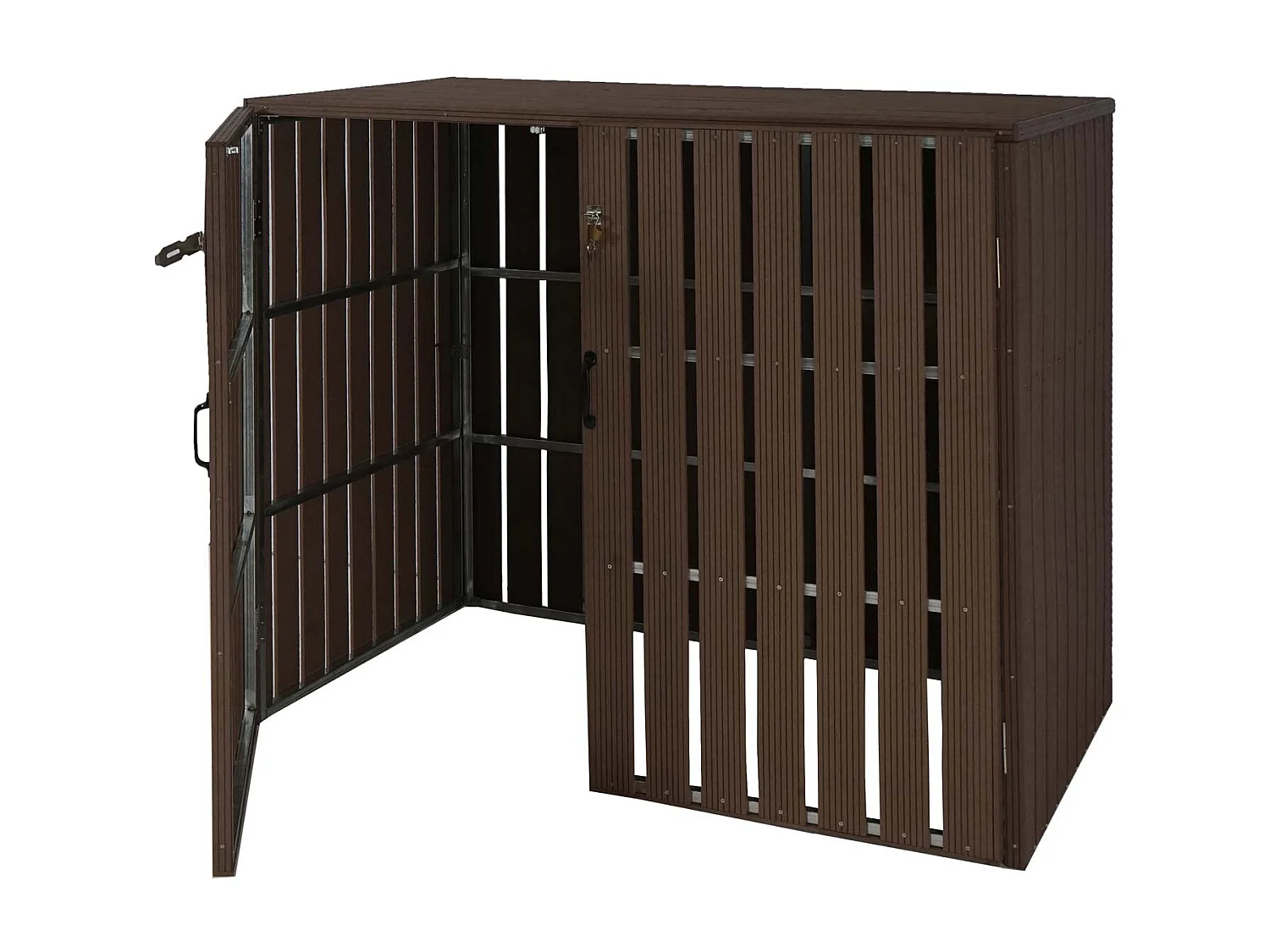 2x copribidoni box spazzatura rifiuti MCW-J28 XL 100x140x115cm acciaio WPC ~ marrone