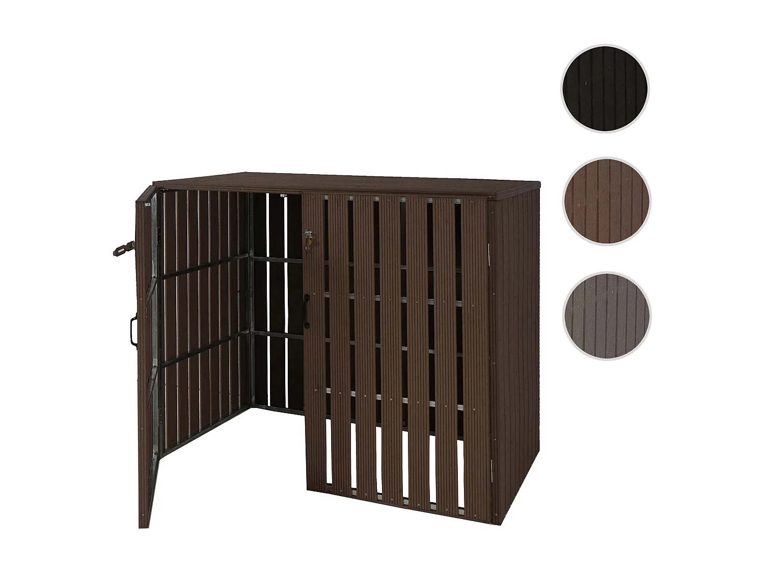 2x copribidoni box spazzatura rifiuti MCW-J28 XL 100x140x115cm acciaio WPC ~ marrone