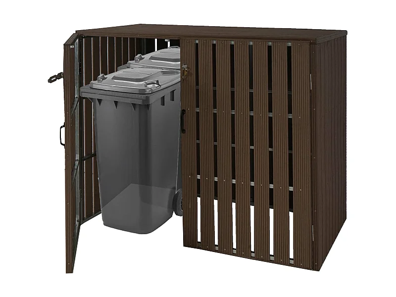 2x copribidoni box spazzatura rifiuti MCW-J28 XL 100x140x115cm acciaio WPC marrone