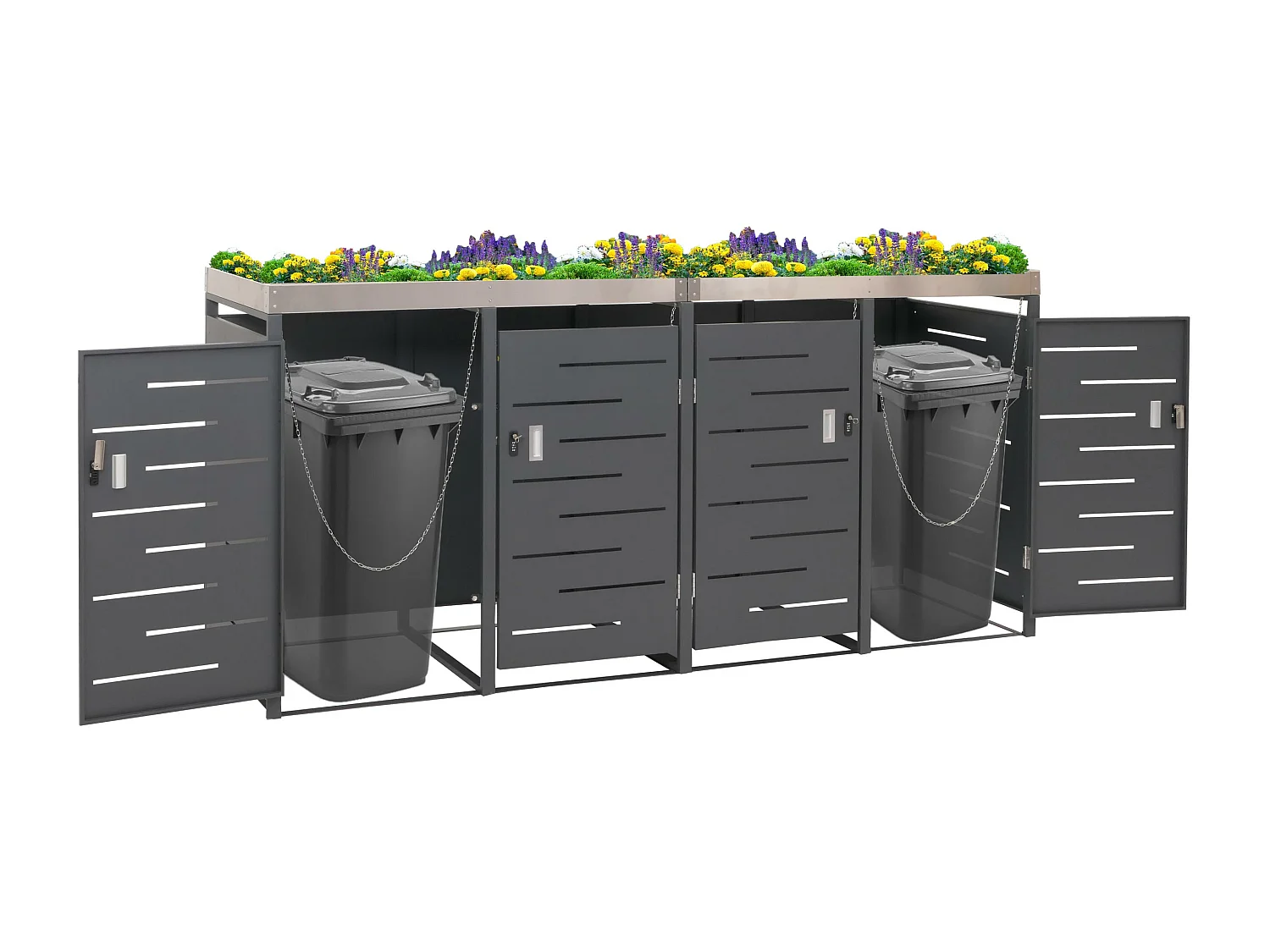 4x copribidoni box spazzatura rifiuti MCW-H40 84x264x125cm acciaio zincato