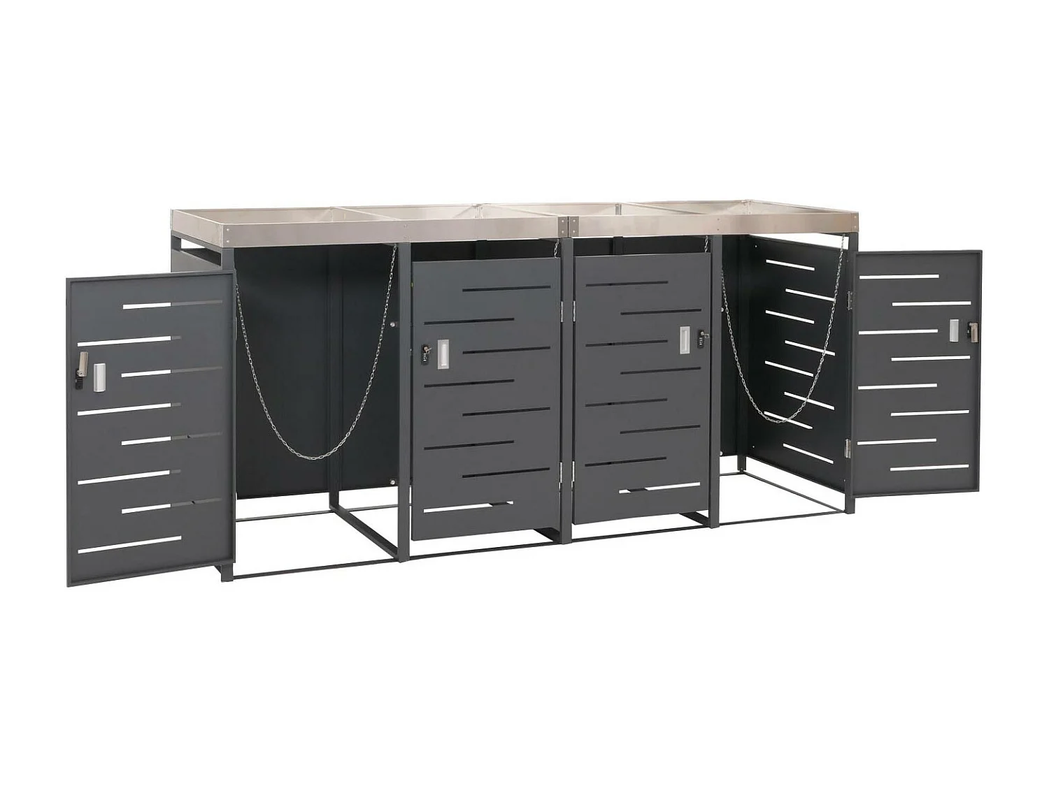 4x copribidoni box spazzatura rifiuti MCW-H40 84x264x125cm acciaio zincato