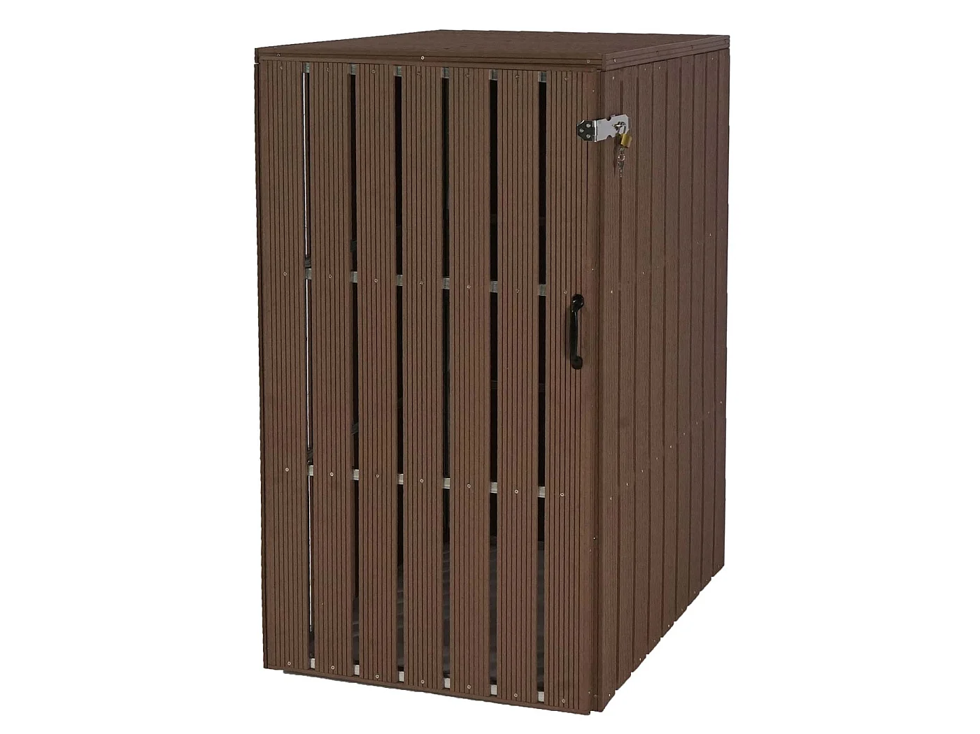 Copribidone box spazzatura rifiuti MCW-J28 82x66x116cm acciaio WPC ~ marrone