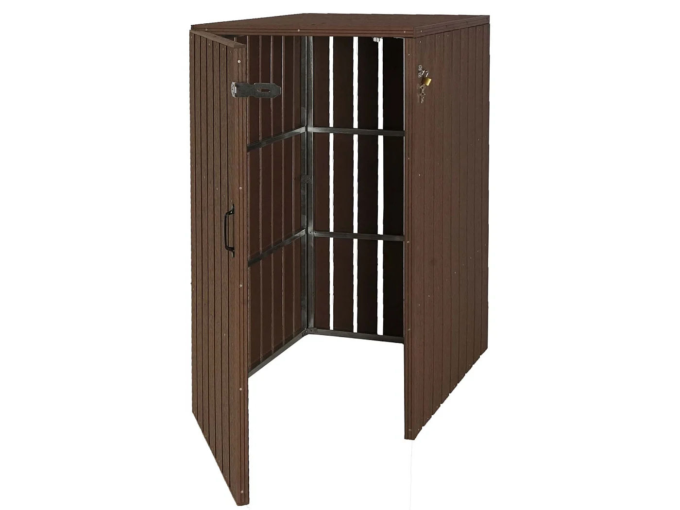 Copribidone box spazzatura rifiuti MCW-J28 82x66x116cm acciaio WPC ~ marrone