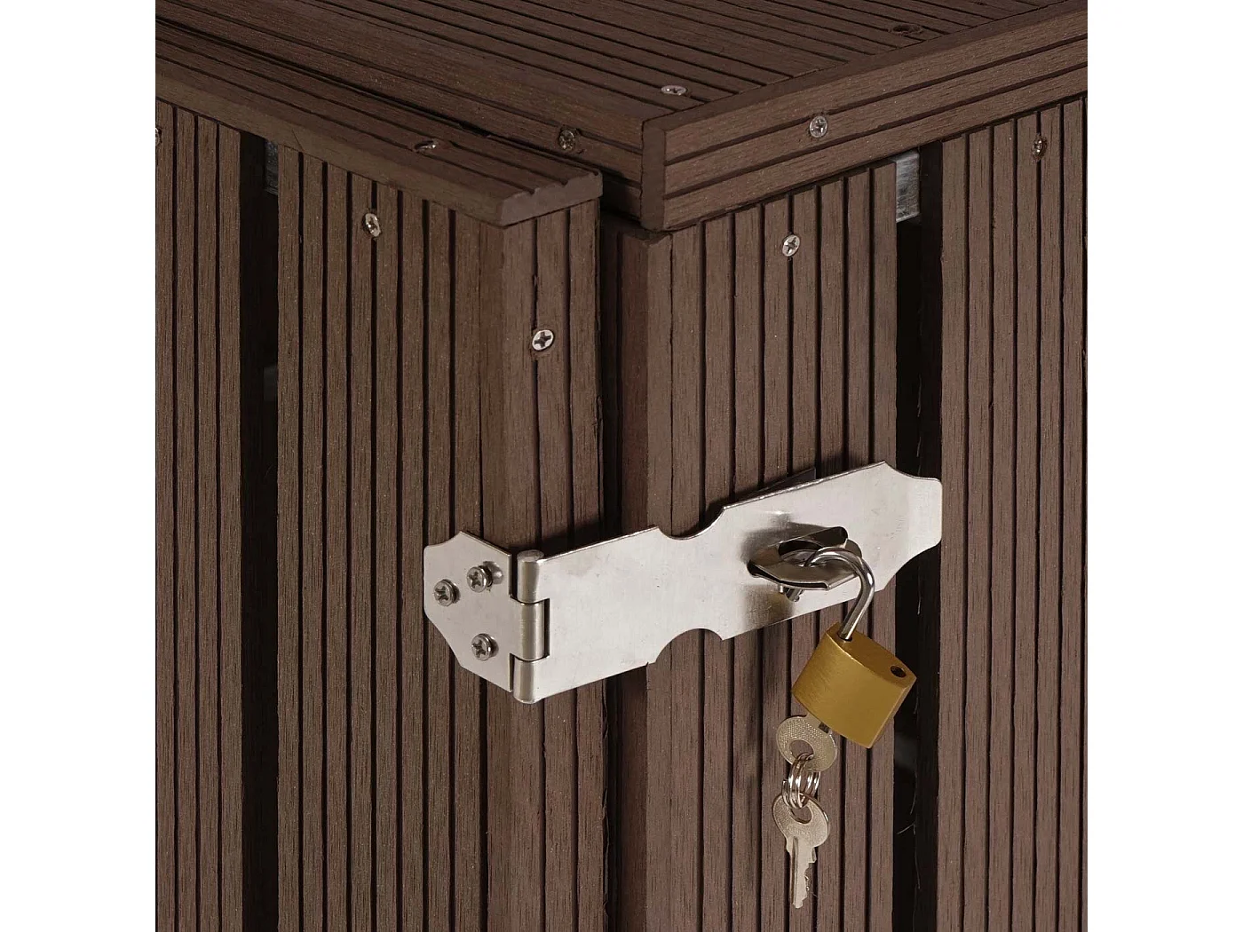 Copribidone box spazzatura rifiuti MCW-J28 82x66x116cm acciaio WPC ~ marrone