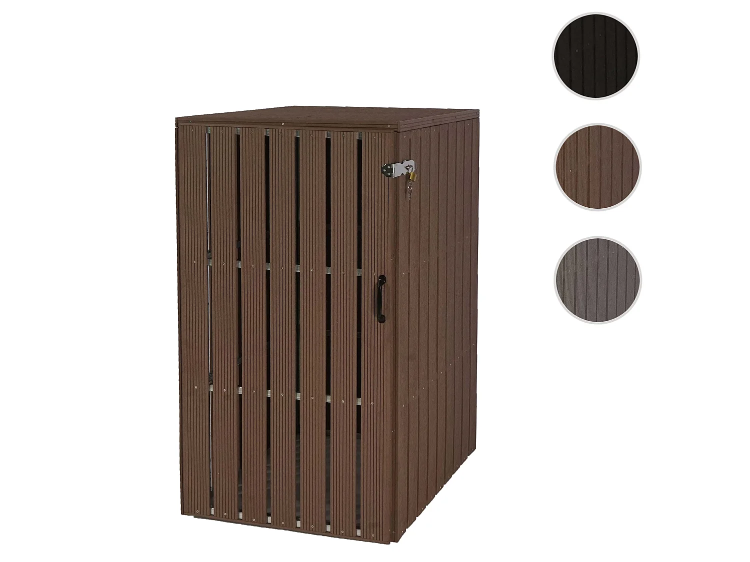 Copribidone box spazzatura rifiuti MCW-J28 82x66x116cm acciaio WPC ~ marrone