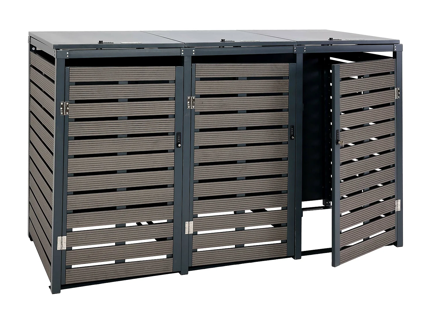 3x copribidoni box spazzatura rifiuti MCW-K14 84x205x119cm metallo WPC antracite