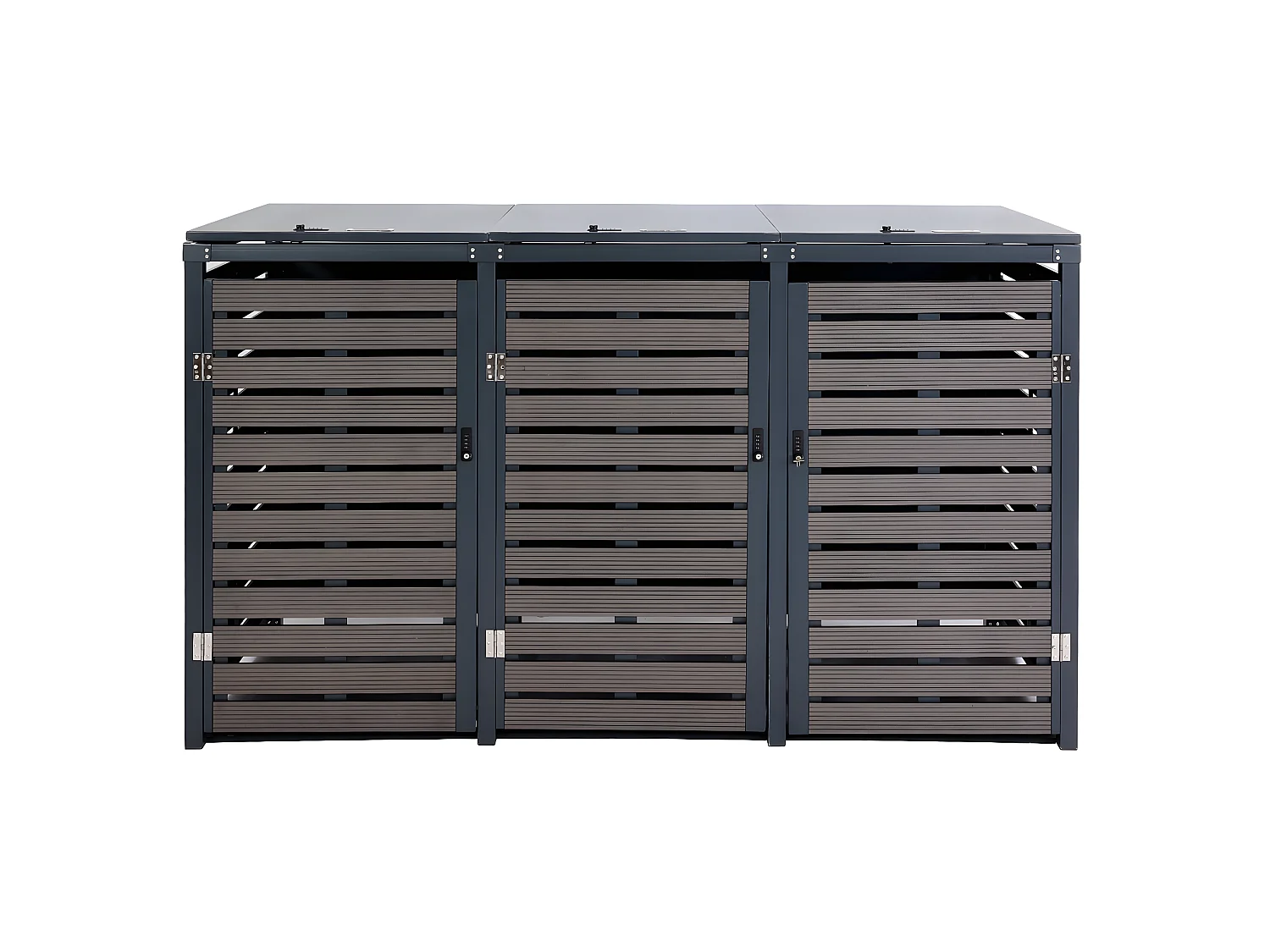 3x copribidoni box spazzatura rifiuti MCW-K14 84x205x119cm metallo WPC antracite