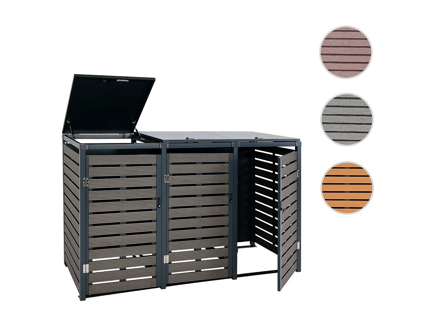 3x copribidoni box spazzatura rifiuti MCW-K14 84x205x119cm metallo WPC antracite