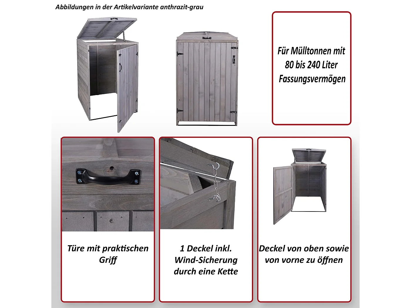 1er-/2er-Mülltonnenverkleidung MCW-H74, Anthrazit-grau