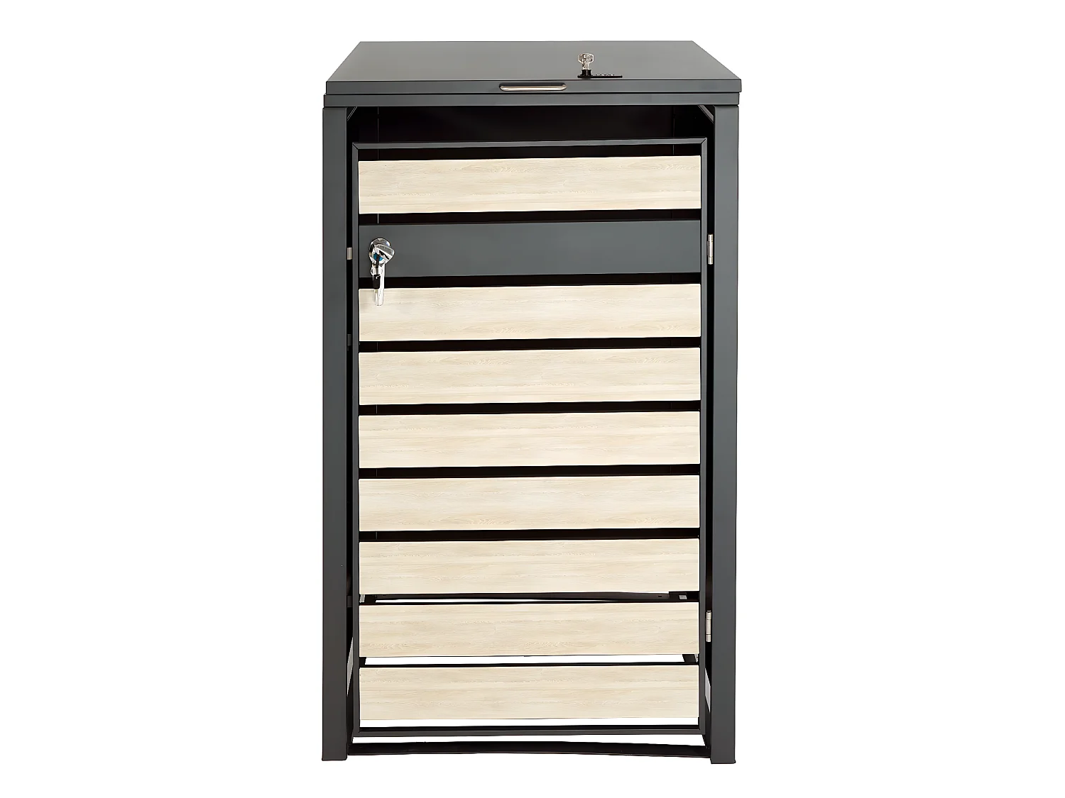 Copribidone box spazzatura rifiuti MCW-J81 80x68x117cm acciaio inox antracite faggio