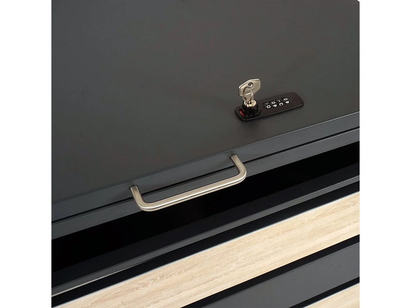 Copribidone box spazzatura rifiuti MCW-J81 80x68x117cm acciaio inox antracite faggio