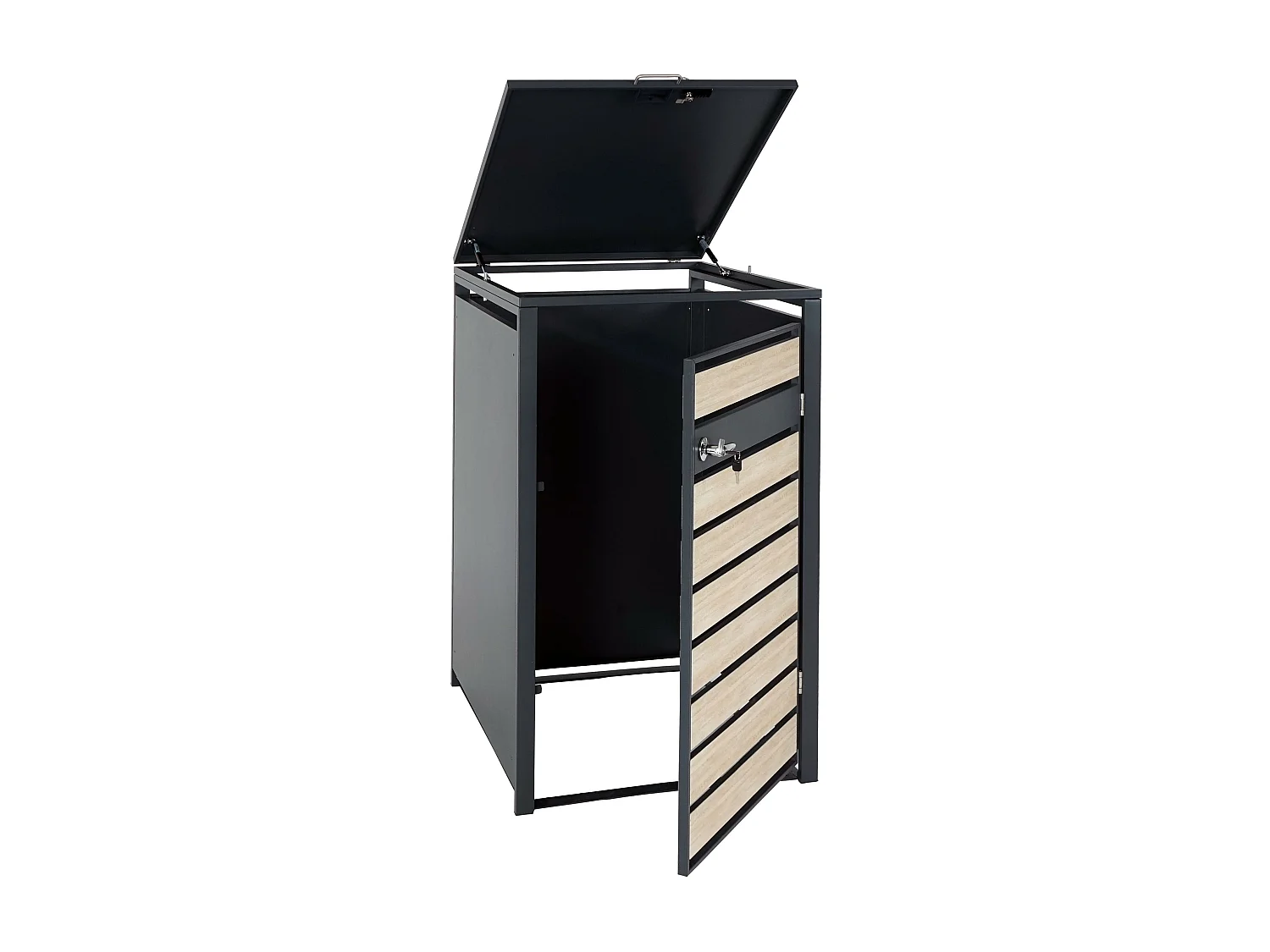 Copribidone box spazzatura rifiuti MCW-J81 80x68x117cm acciaio inox antracite faggio