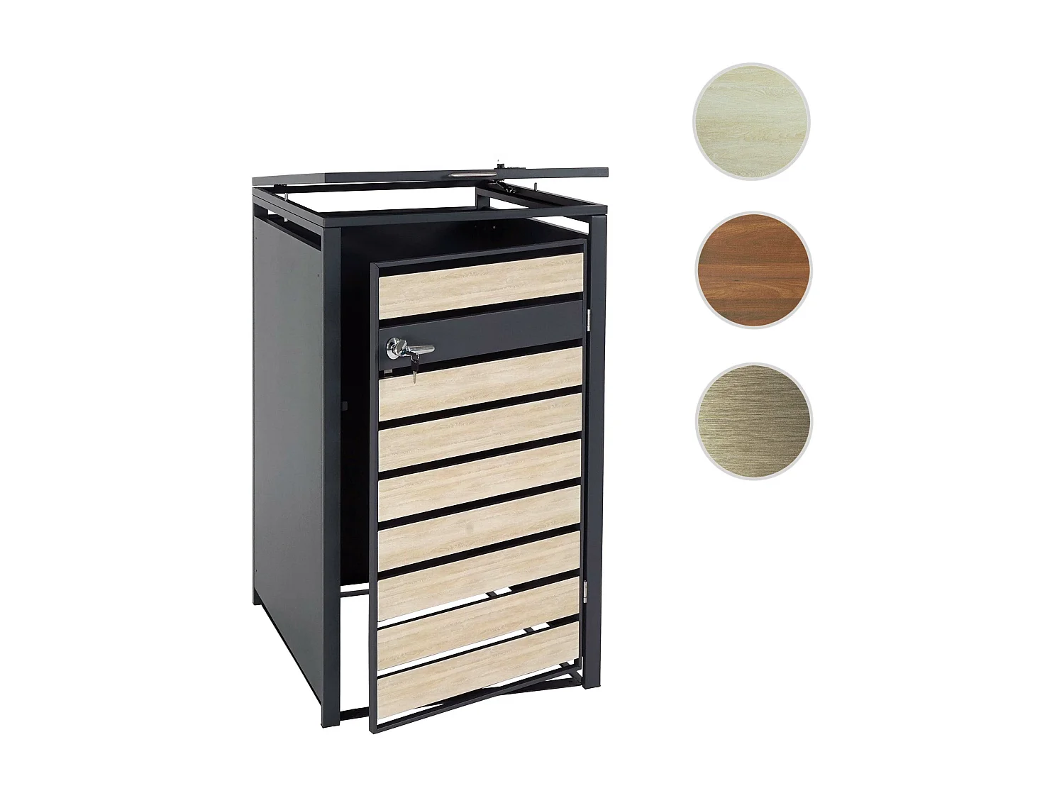 Copribidone box spazzatura rifiuti MCW-J81 80x68x117cm acciaio inox antracite faggio