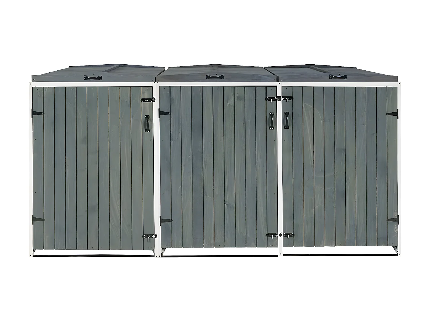 3x copribidoni box spazzatura rifiuti MCW-H74 98x238x126cm legno abete grigio bianco