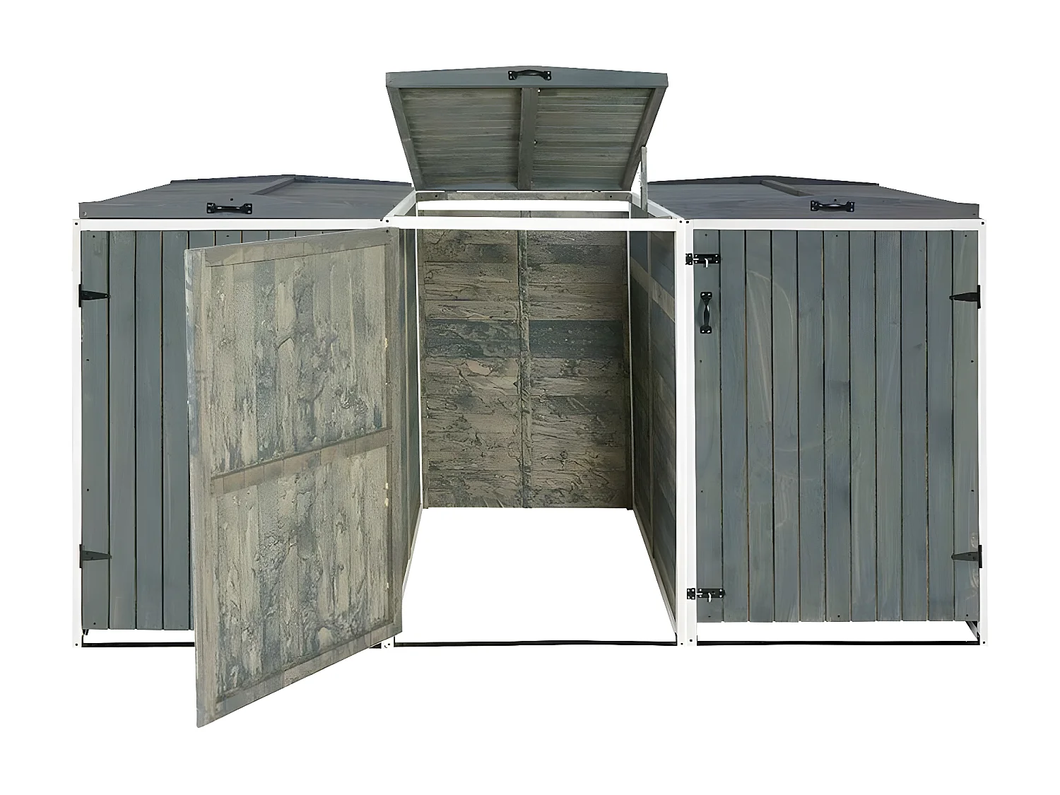 3x copribidoni box spazzatura rifiuti MCW-H74 98x238x126cm legno abete grigio bianco