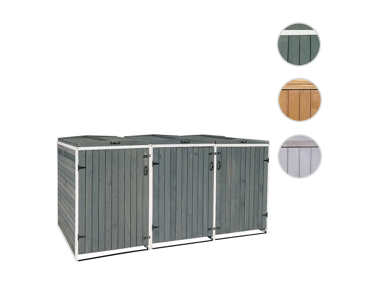 3x copribidoni box spazzatura rifiuti MCW-H74 98x238x126cm legno abete grigio bianco