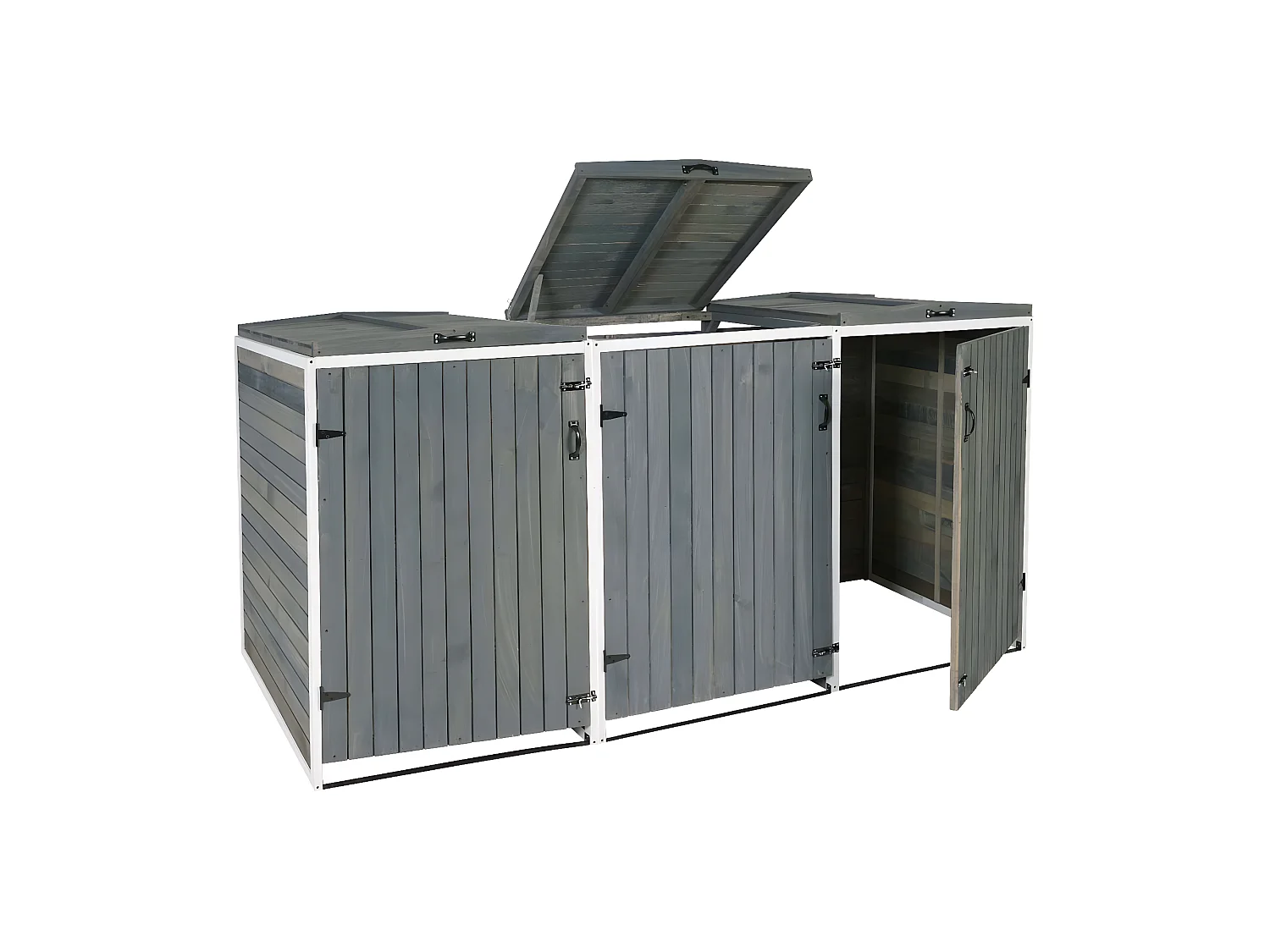 3er-/6er-Mülltonnenverkleidung MCW-H74, Grau-weiß