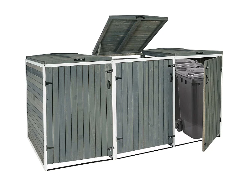 3er-/6er-Mülltonnenverkleidung MCW-H74, Grau-weiß