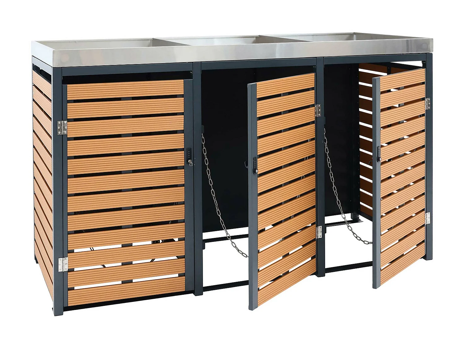 3er Mülltonnenverkleidung MCW-K14, Teak-Optik