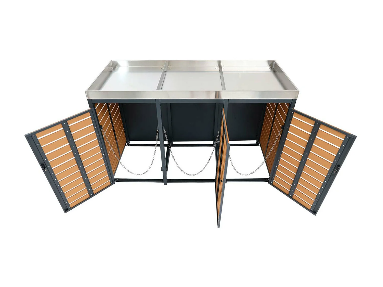 3er Mülltonnenverkleidung MCW-K14, Teak-Optik