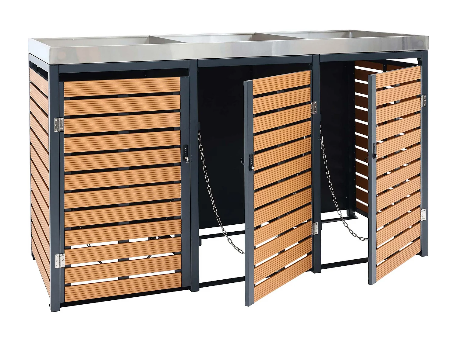 MCW-K14 3-bin waste bin enclosure,  teak-effect