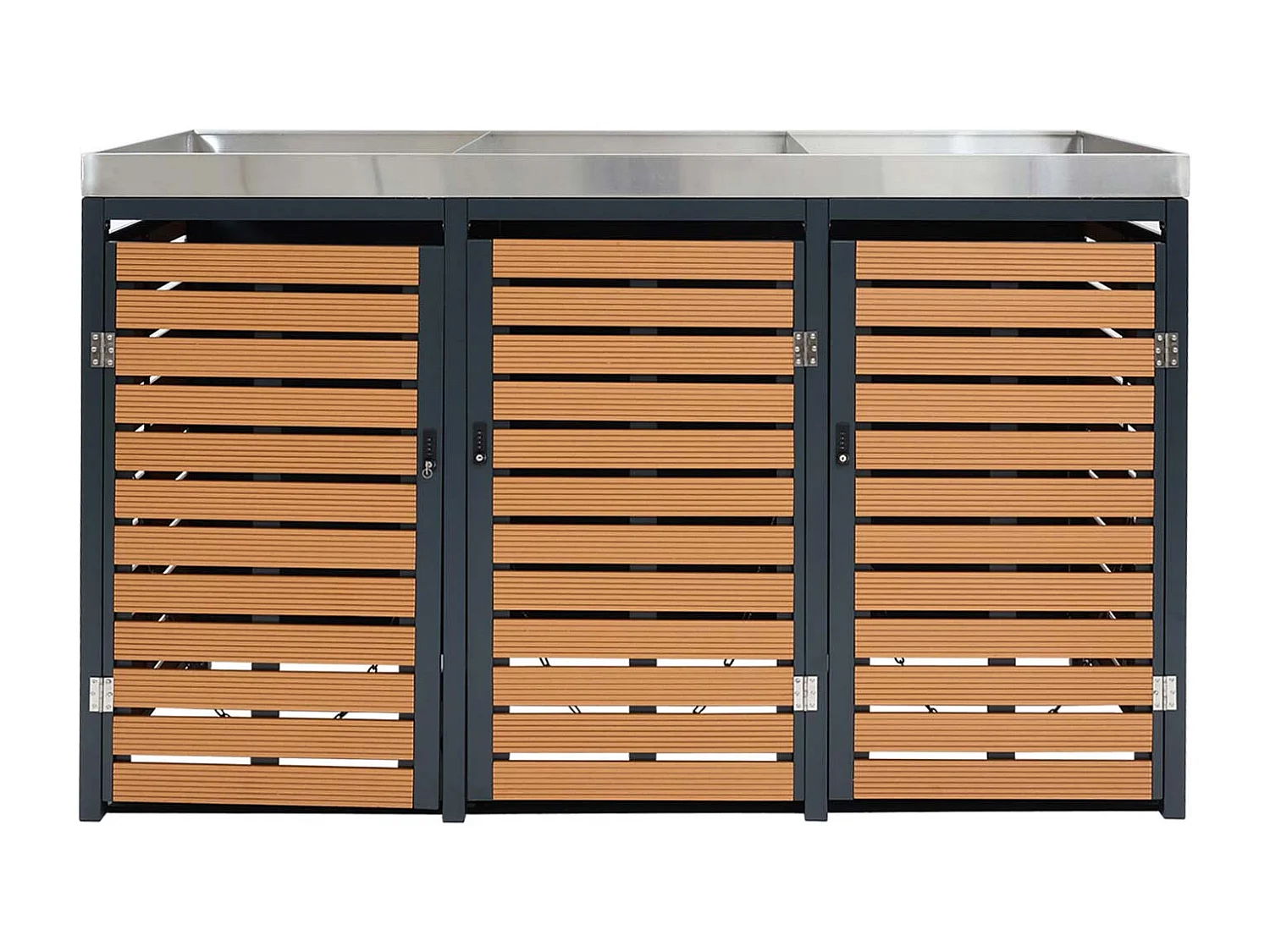 MCW-K14 3-bin waste bin enclosure,  teak-effect