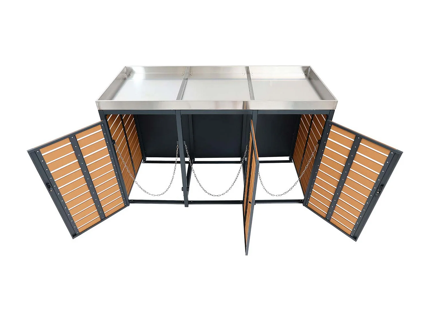 MCW-K14 3-bin waste bin enclosure,  teak-effect