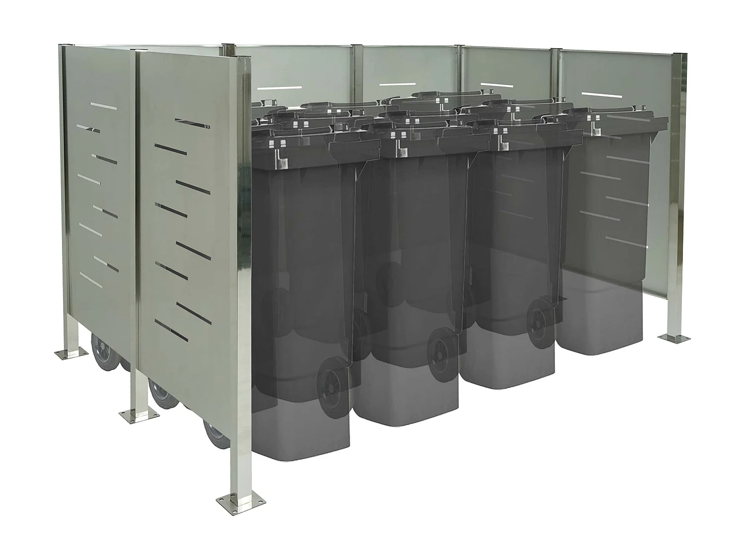 Affaldscontainerhegn MCW-J55 i metal,  rustfrit stål