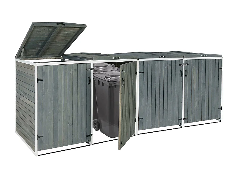 4x copribidoni box spazzatura rifiuti MCW-H74 98x316x126cm legno abete grigio bianco