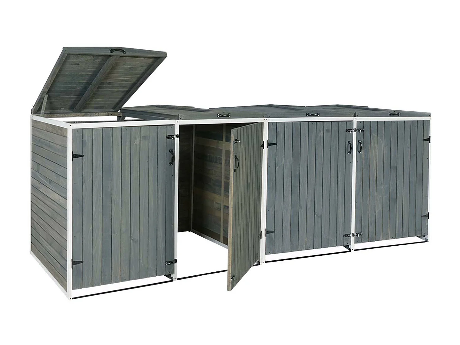 4x copribidoni box spazzatura rifiuti MCW-H74 98x316x126cm legno abete grigio bianco