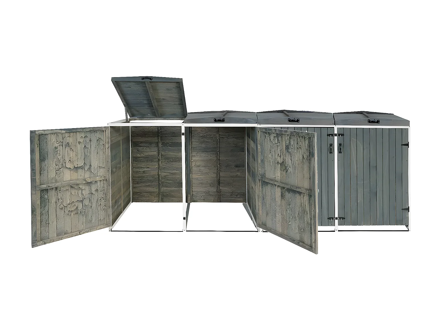 4x copribidoni box spazzatura rifiuti MCW-H74 98x316x126cm legno abete grigio bianco
