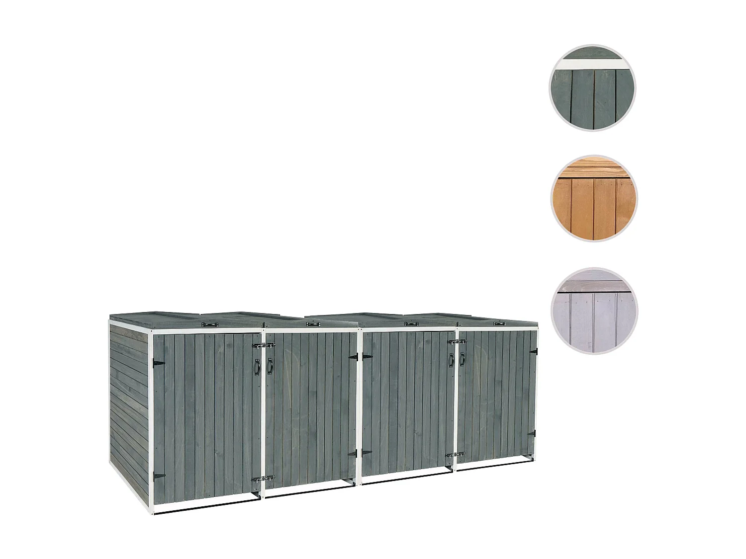 4x copribidoni box spazzatura rifiuti MCW-H74 98x316x126cm legno abete grigio bianco