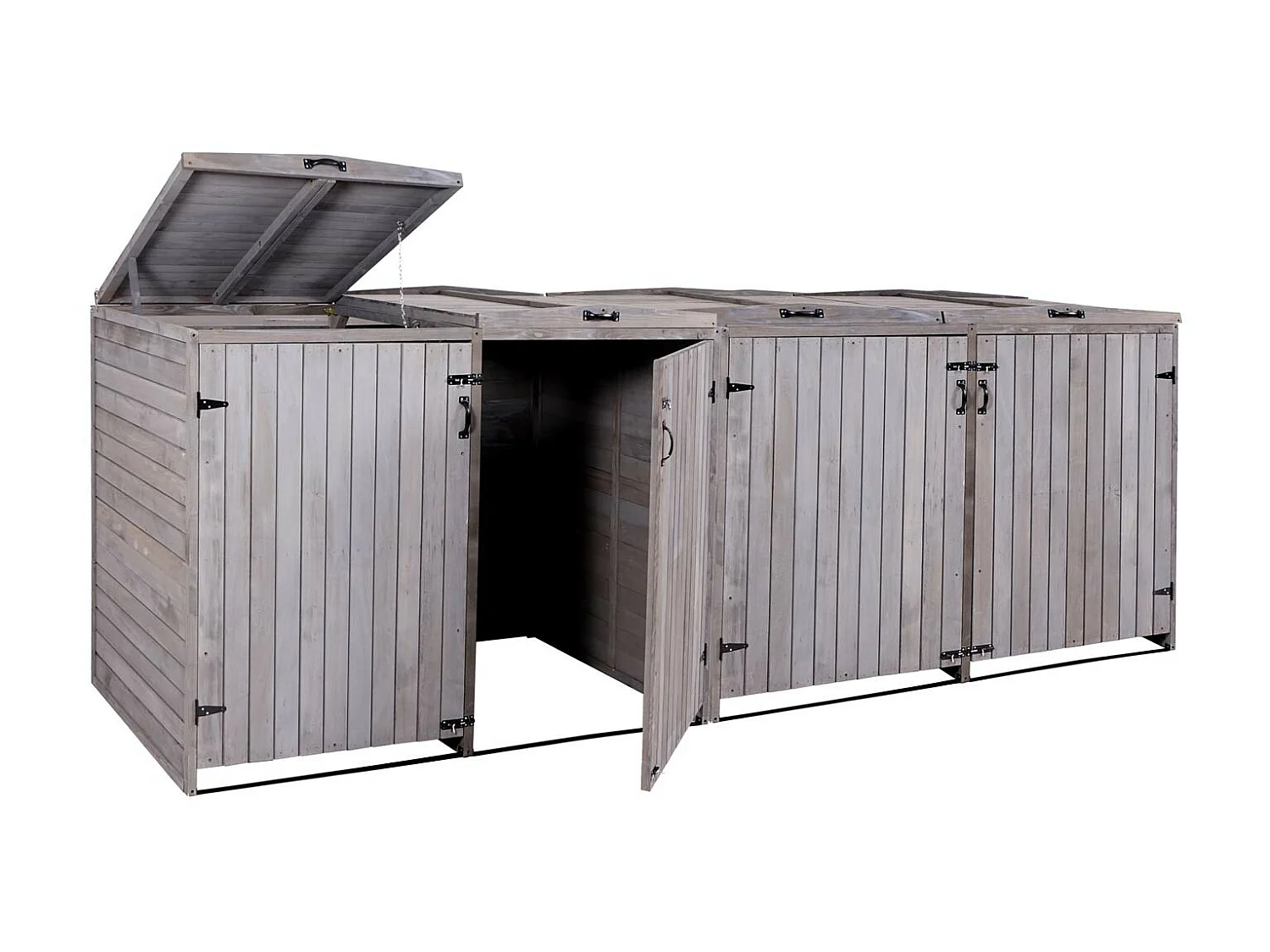 4x copribidoni box spazzatura rifiuti MCW-H74 98x316x126cm legno abete grigio antracite