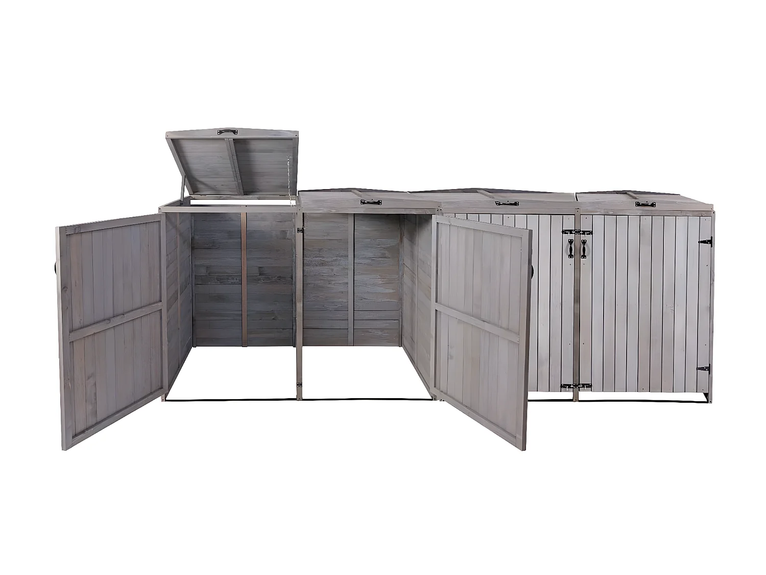 4x copribidoni box spazzatura rifiuti MCW-H74 98x316x126cm legno abete grigio antracite