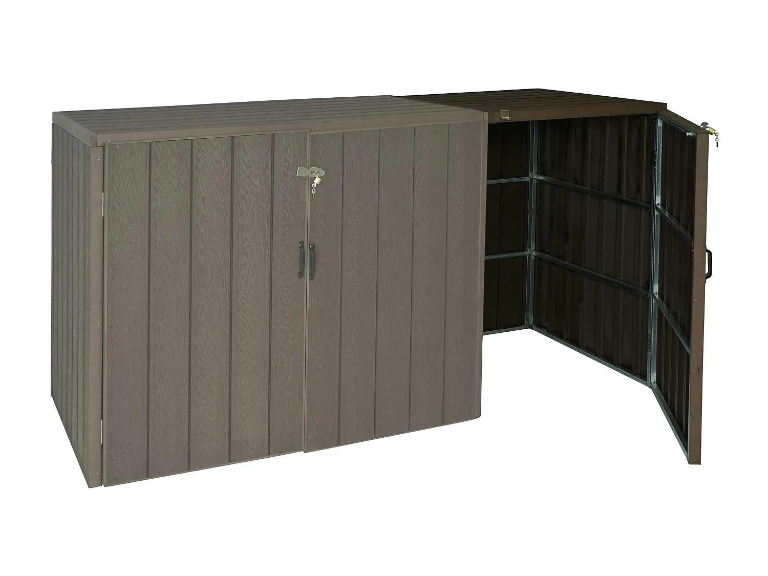 Modulo aggiuntivo per copribidoni box spazzatura rifiuti MCW-J28 Premium XL 105x79x117cm acciaio WPC marrone