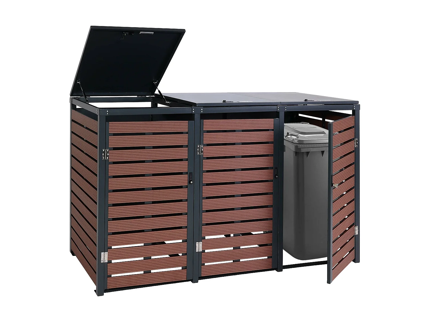 Bekleding voor 3 vuilnisbakken MCW-K14,  walnoot hout look