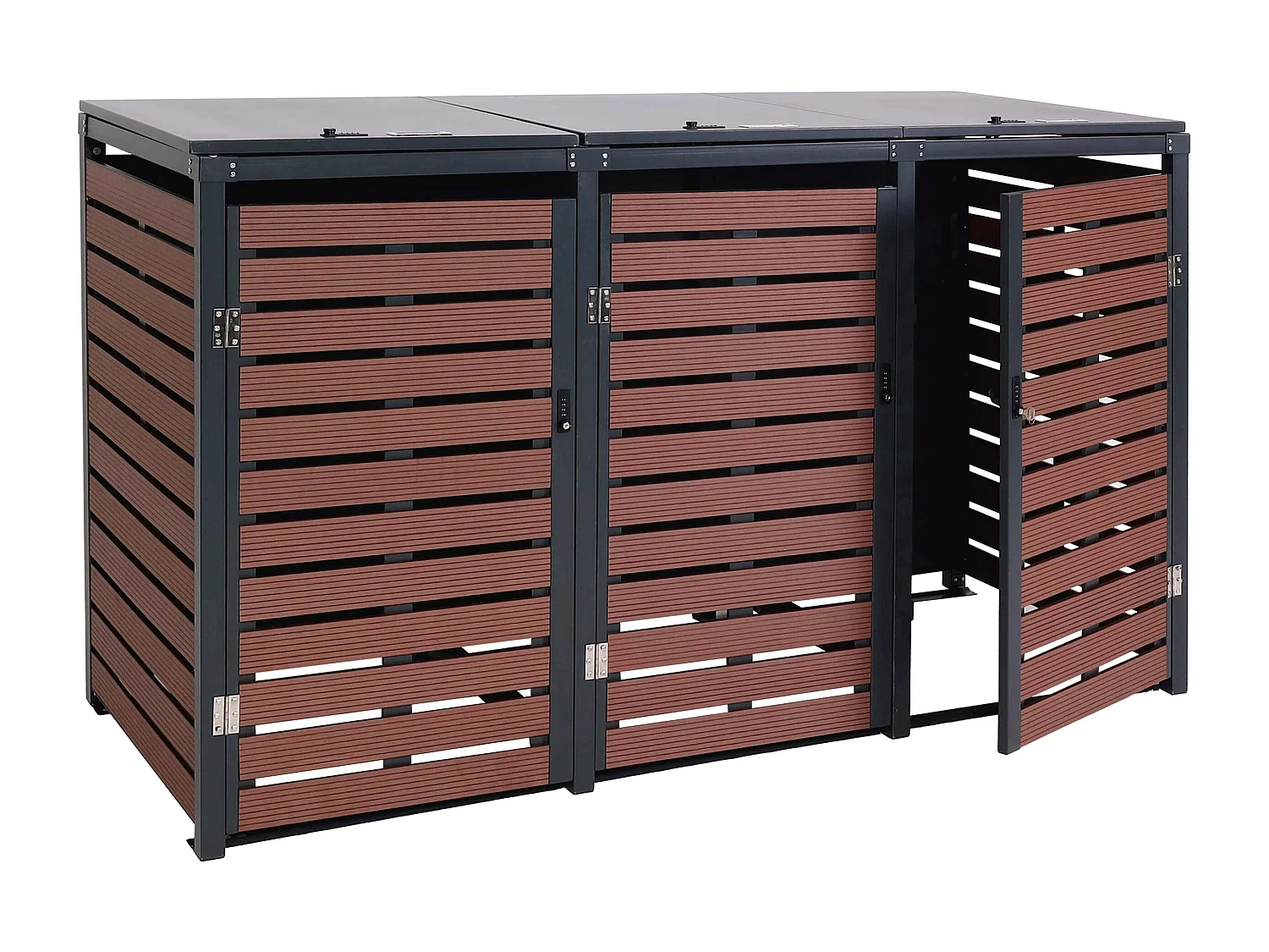MCW-K14 3-bin waste bin enclosure,  walnut wood finish