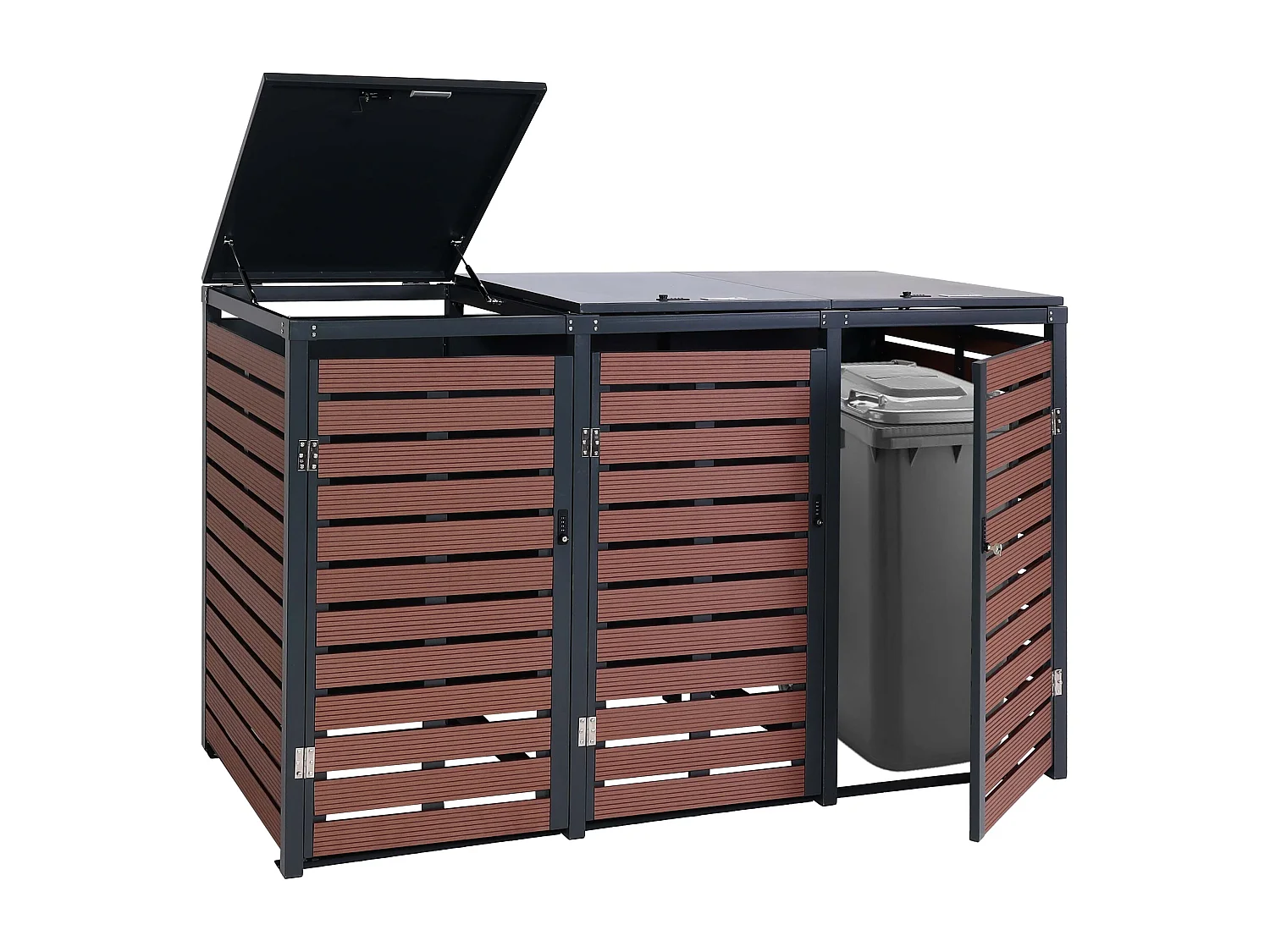 MCW-K14 3-bin waste bin enclosure,  walnut wood finish