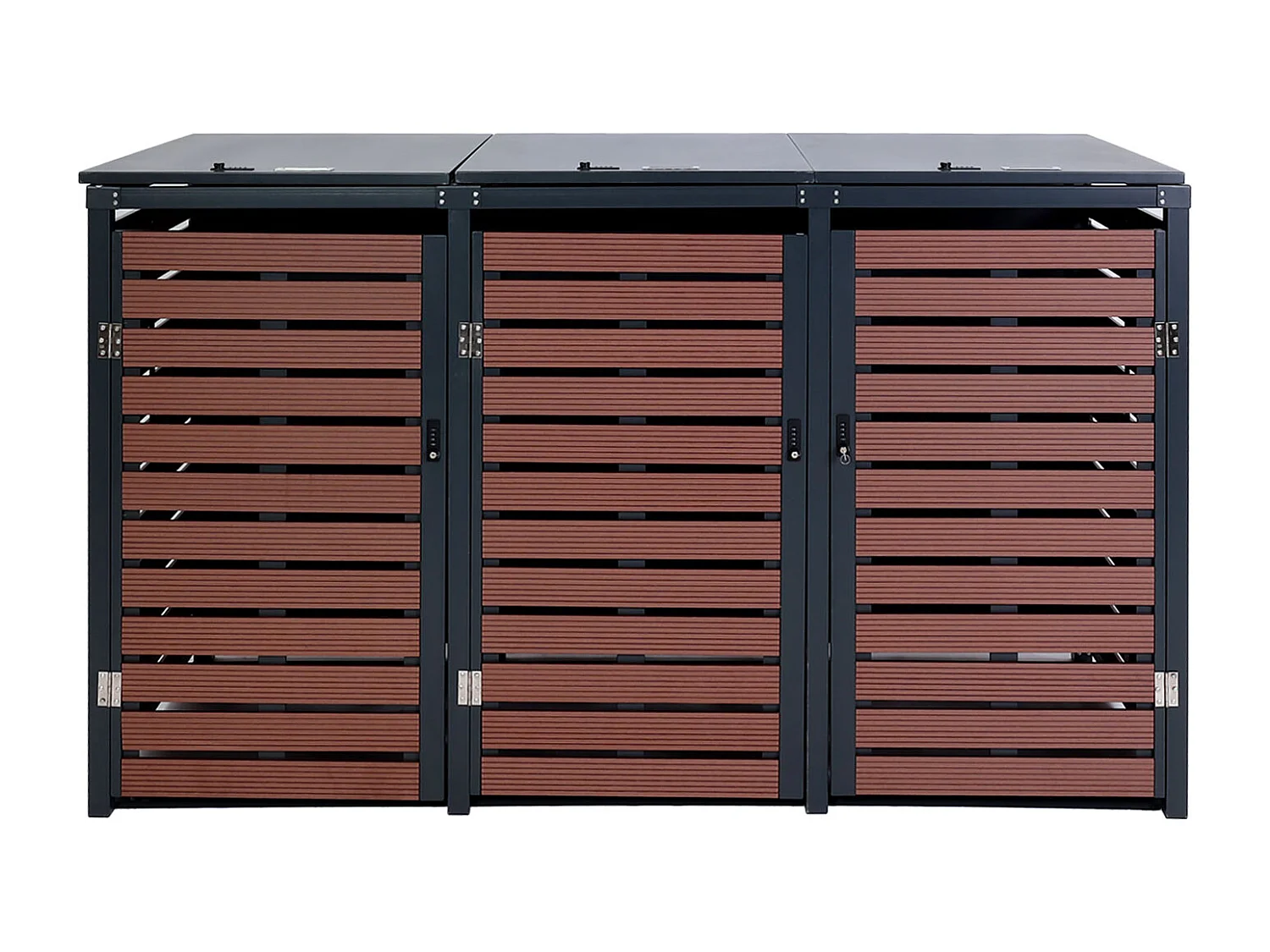 MCW-K14 3-bin waste bin enclosure,  walnut wood finish