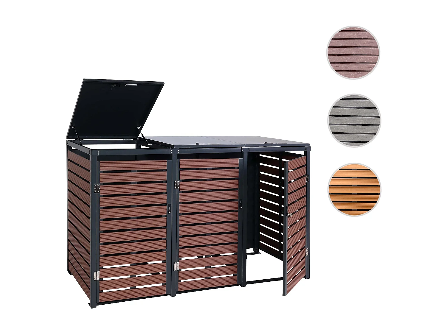 MCW-K14 3-bin waste bin enclosure,  walnut wood finish