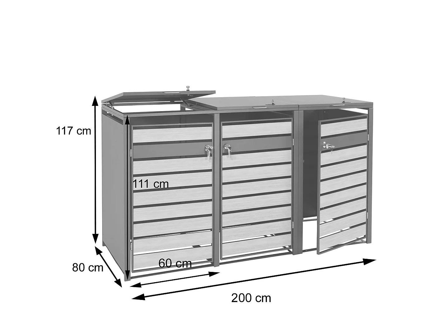 3er Mülltonnenverkleidung MCW-J81, Buche-Holzoptik hellbraun