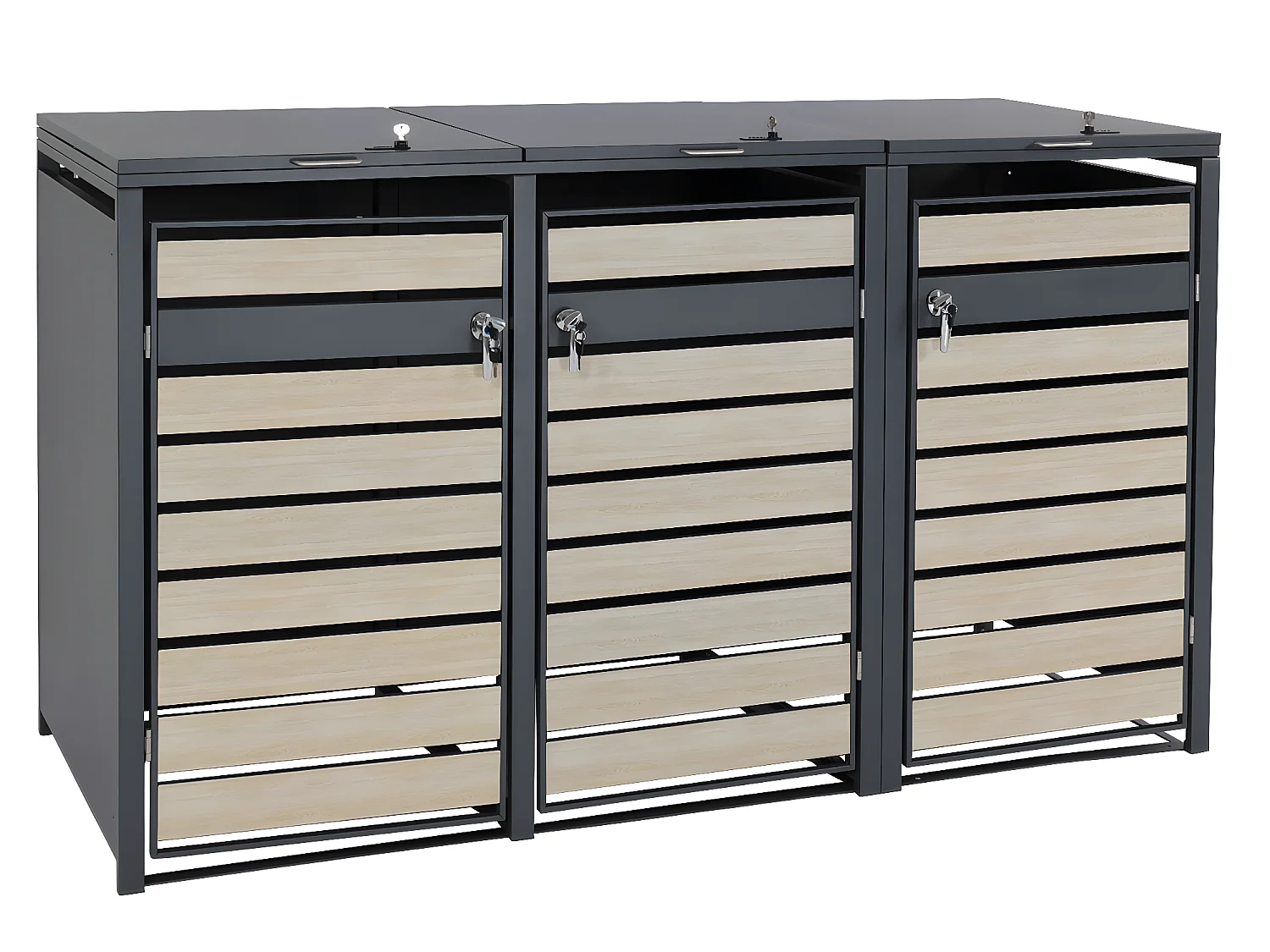 3er Mülltonnenverkleidung MCW-J81, Buche-Holzoptik hellbraun