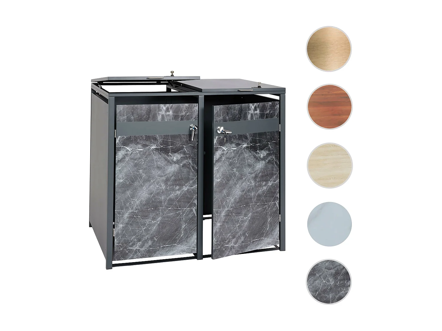 2er Mülltonnenverkleidung MCW-J82, Marmor-Optik dunkel