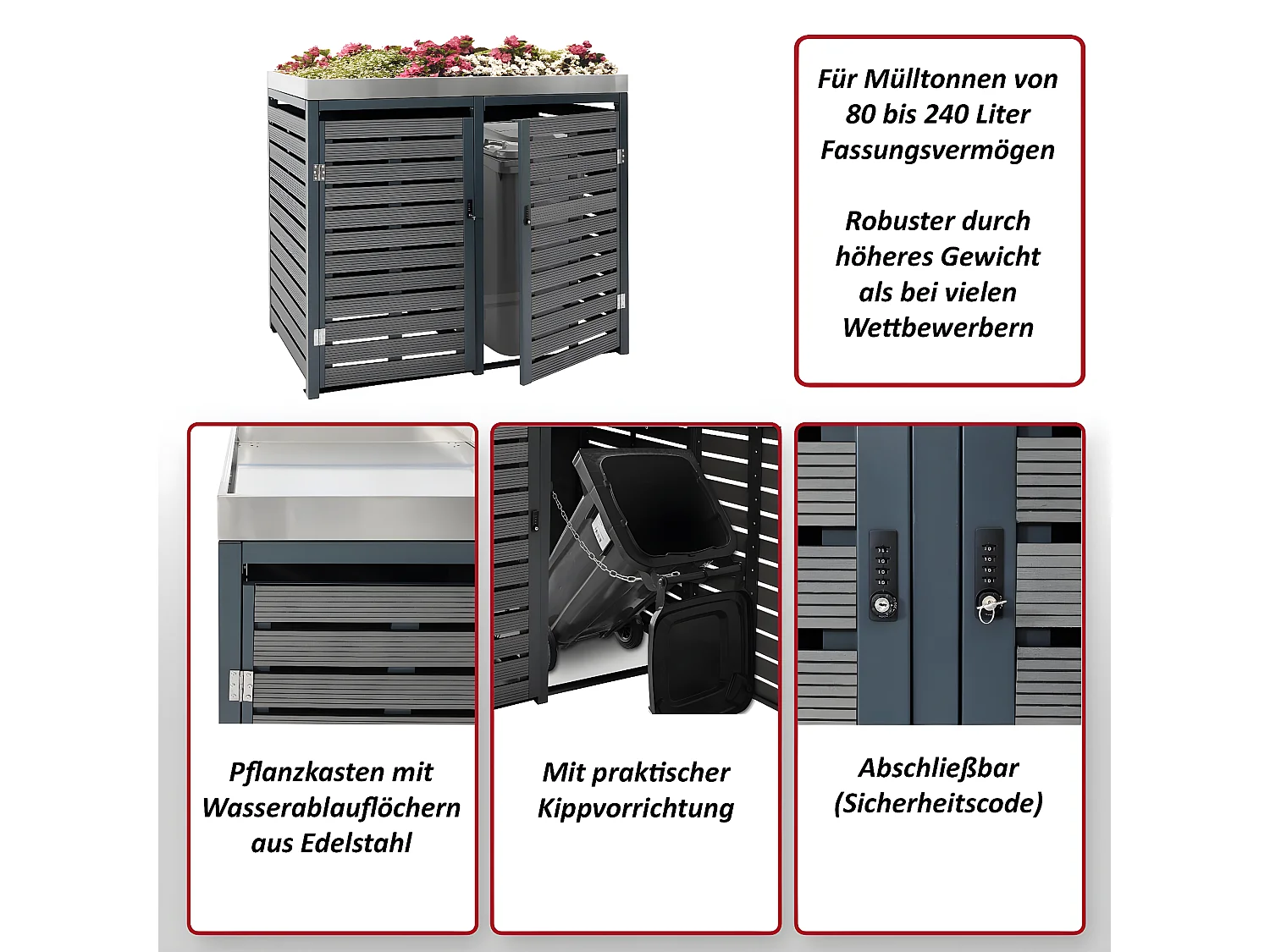 2er Mülltonnenverkleidung MCW-K14, Anthrazit
