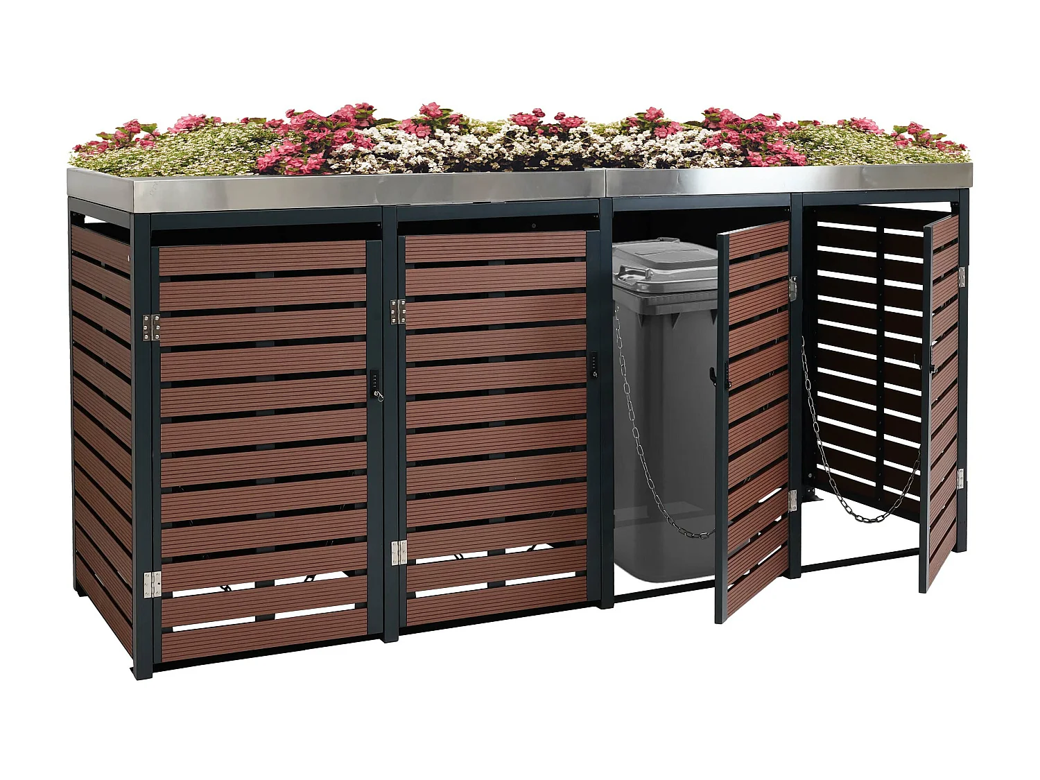 4er Mülltonnenverkleidung MCW-K14, Walnuss-Holzoptik